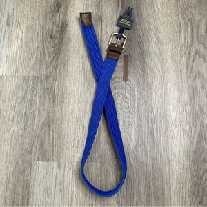 NEW Polo Ralph Lauren Stretch Waxed Cotton Braided Belt Blue Leather Men’s S $89